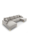 Mazzini Sofas Coltar panoramic Madara 6 locuri gold legs 334x182x90 cm material structurat gri deschis - Redecor.ro