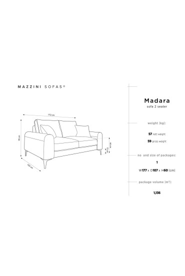 Mazzini Sofas Canapea Madara 2 locuri gold legs 172x102x90 cm catifea verde bottle - Redecor.ro