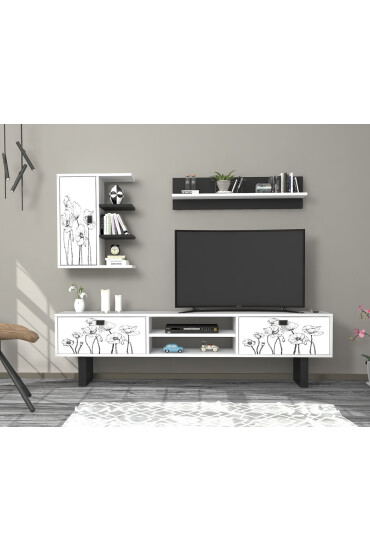 Raffline Mobilier living 3 corpuri 180x29.5x110.5 cm PAL alb - Redecor.ro