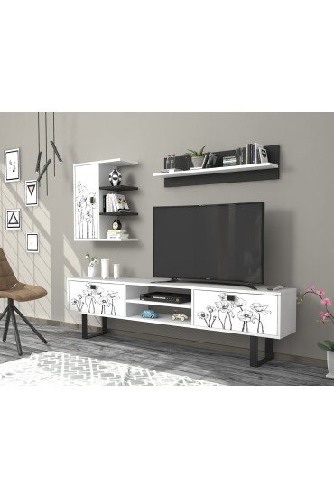 Raffline Mobilier living 3 corpuri 180x29.5x110.5 cm PAL alb - Redecor.ro