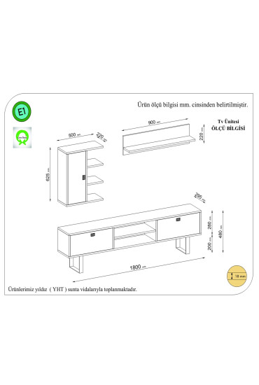 Raffline Mobilier living 3 corpuri 180x29.5x110.5 cm PAL alb - Redecor.ro